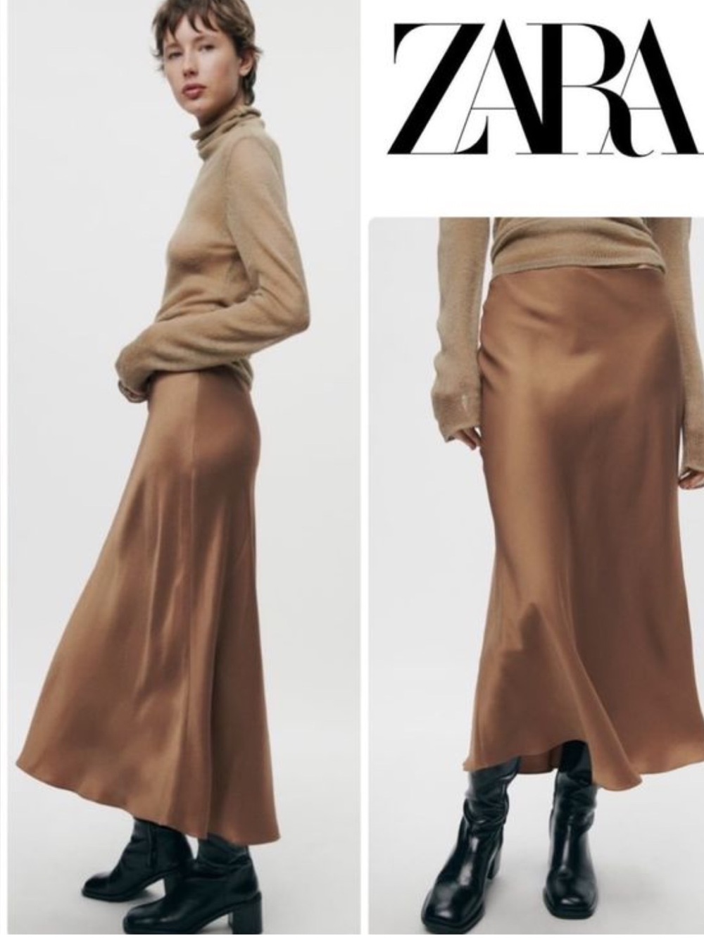 ZARA Taupe Silky Maxi Slip Skirt Size Small